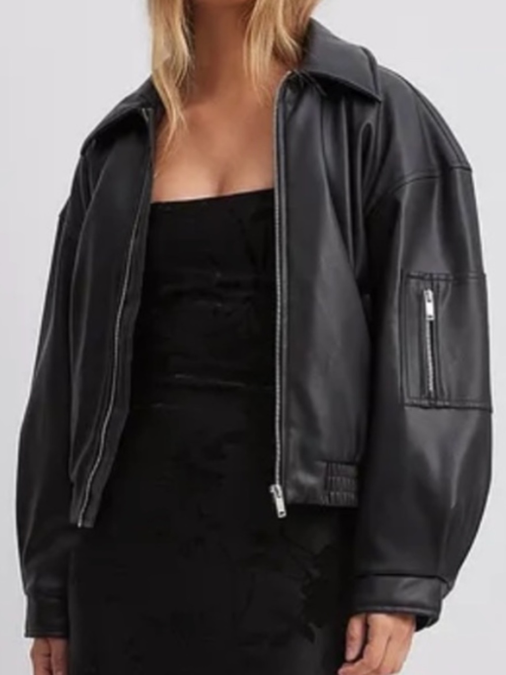 Na-Kd Black Faux Leather Jacket in Size 34